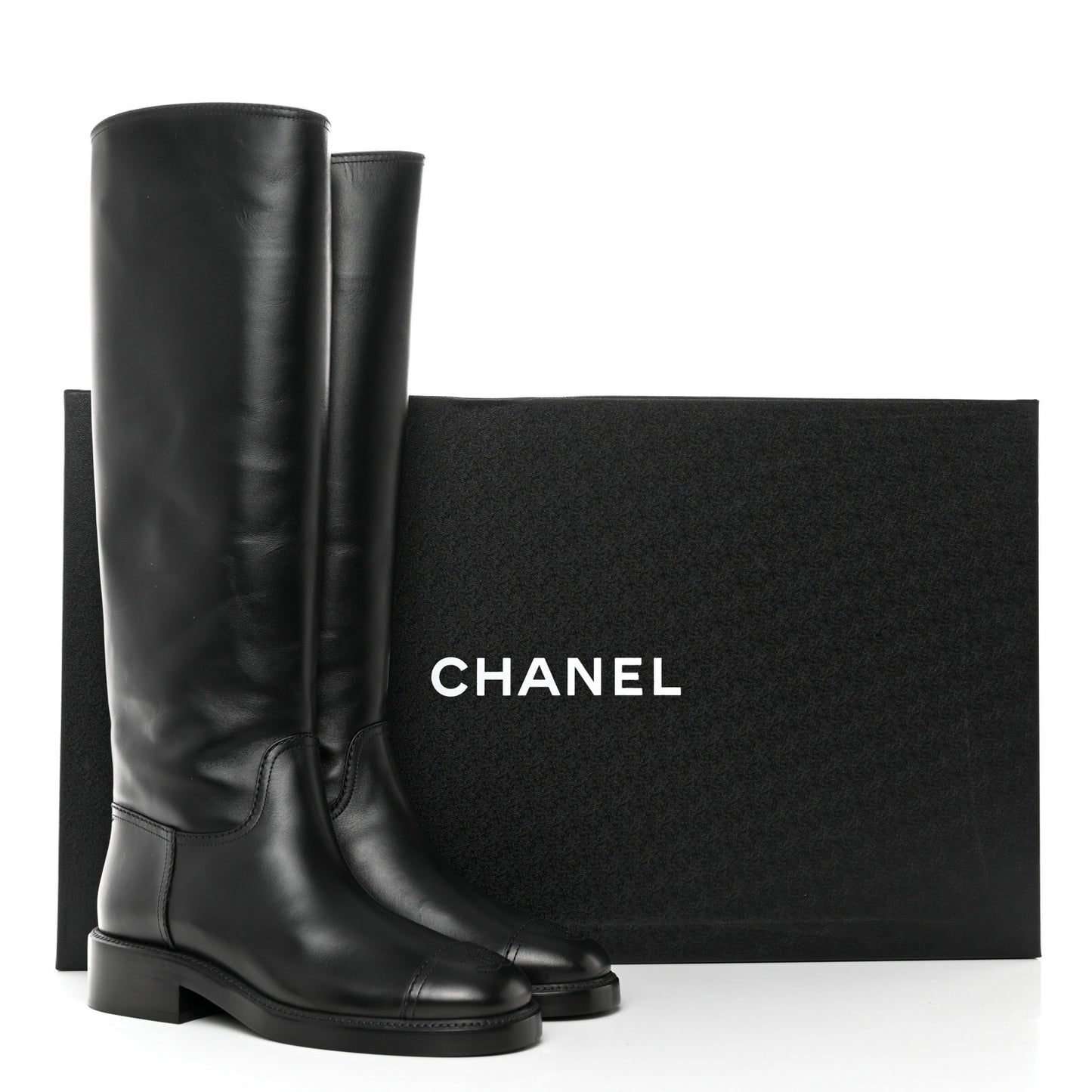 Calfskin Cap Toe High Boots 39 Black