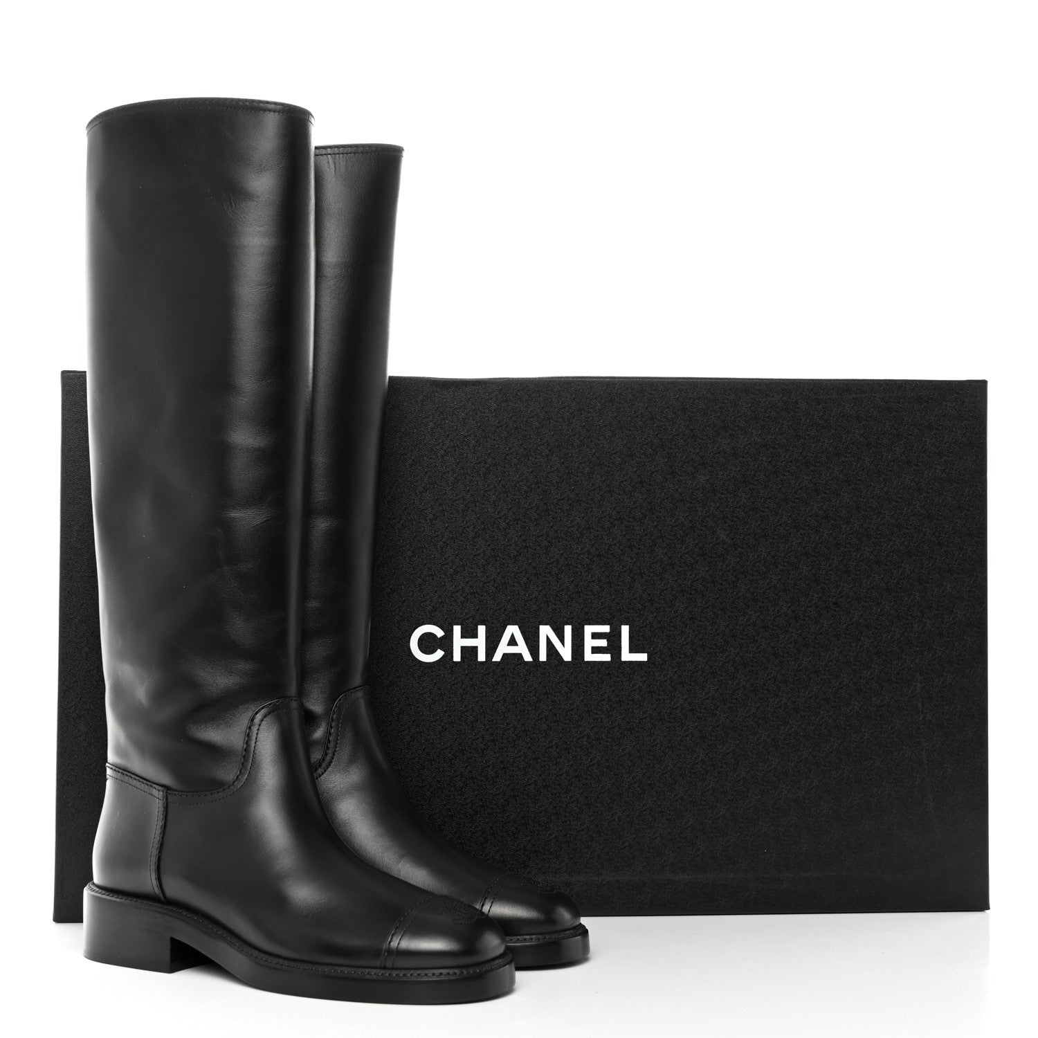 Chanel Calfskin Cap Toe High Boots 39 Black 9 of 9