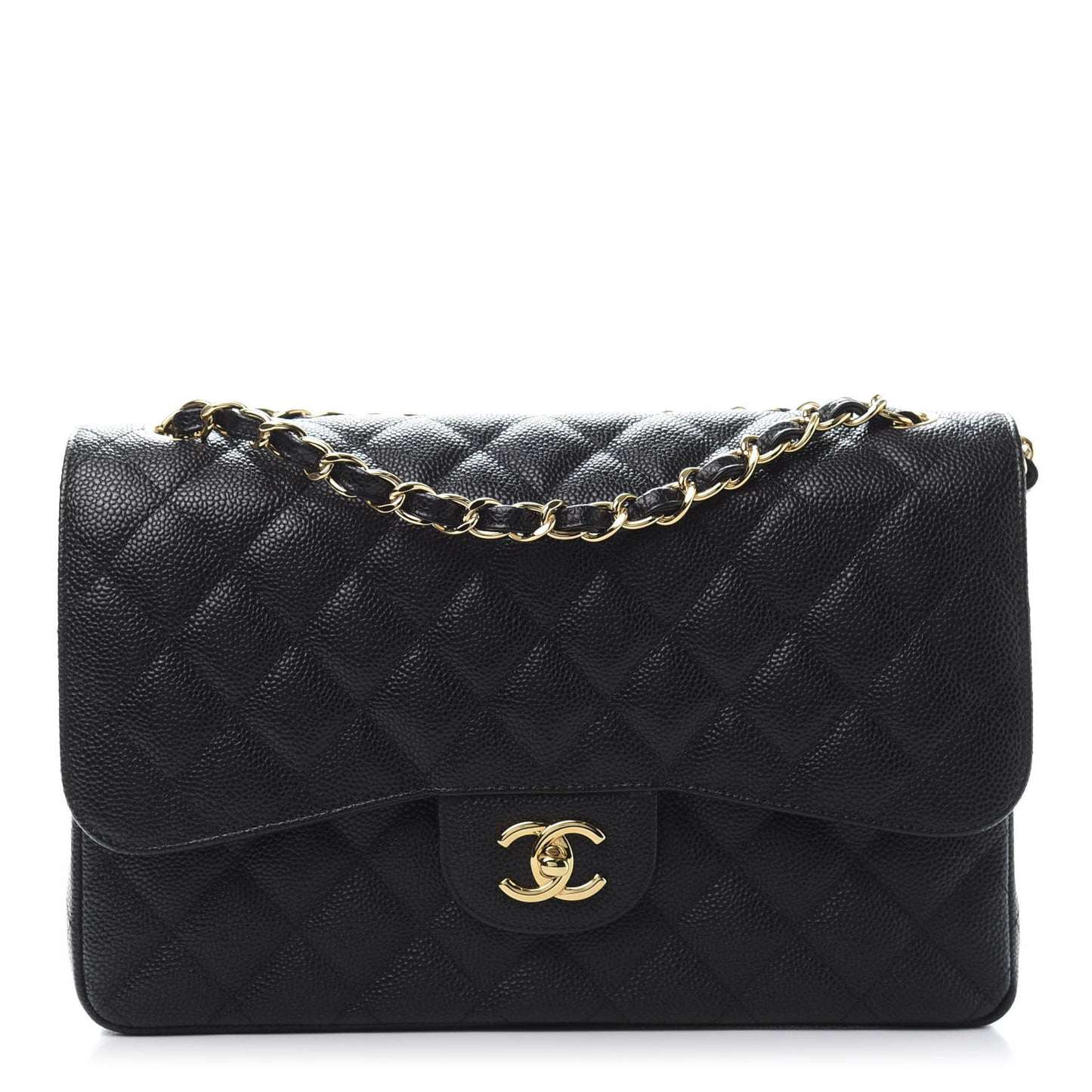 Caviar Quilted Jumbo Double Flap Black