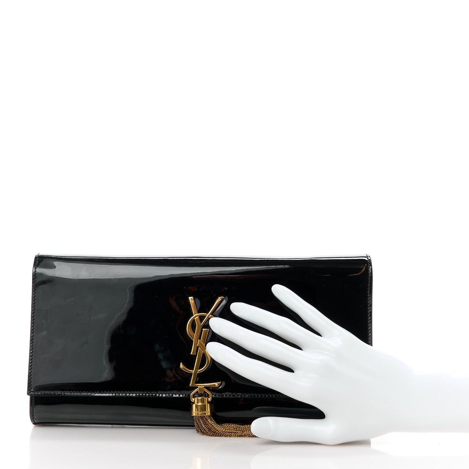Saint Laurent Patent Cassandre Tassel Clutch Black 2 of 12