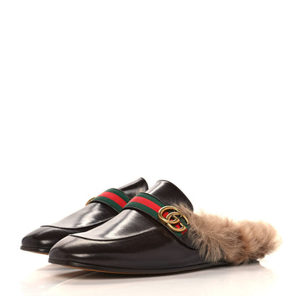 Gucci Goatskin Fur Web GG Mens Princetown Slippers 12 Cocoa 3 of 10