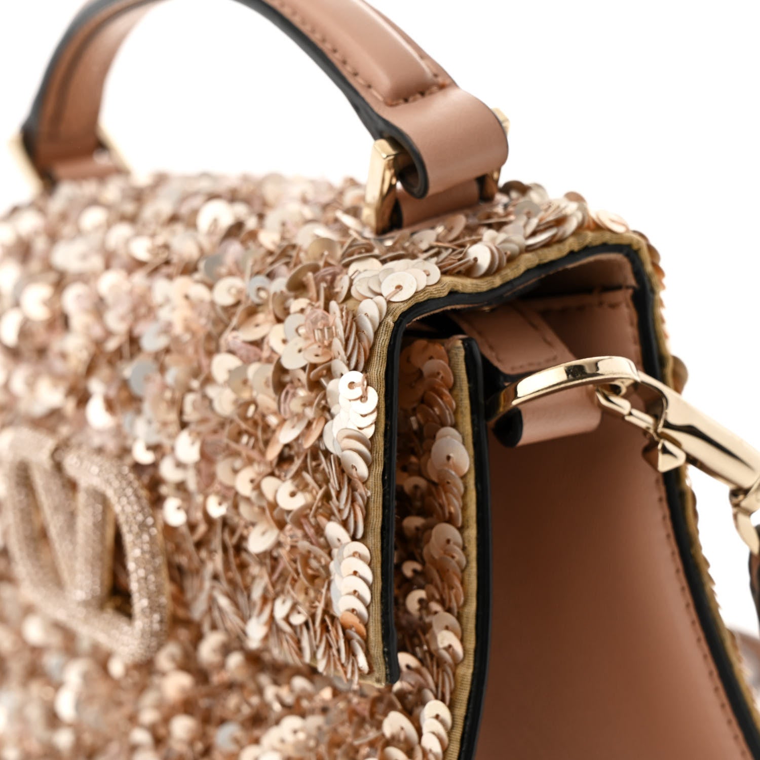 Valentino Garavani Sequin Crystal Embroidered Mini Vsling Top Handle Bag Light Peach Rose Mist 10 of 12