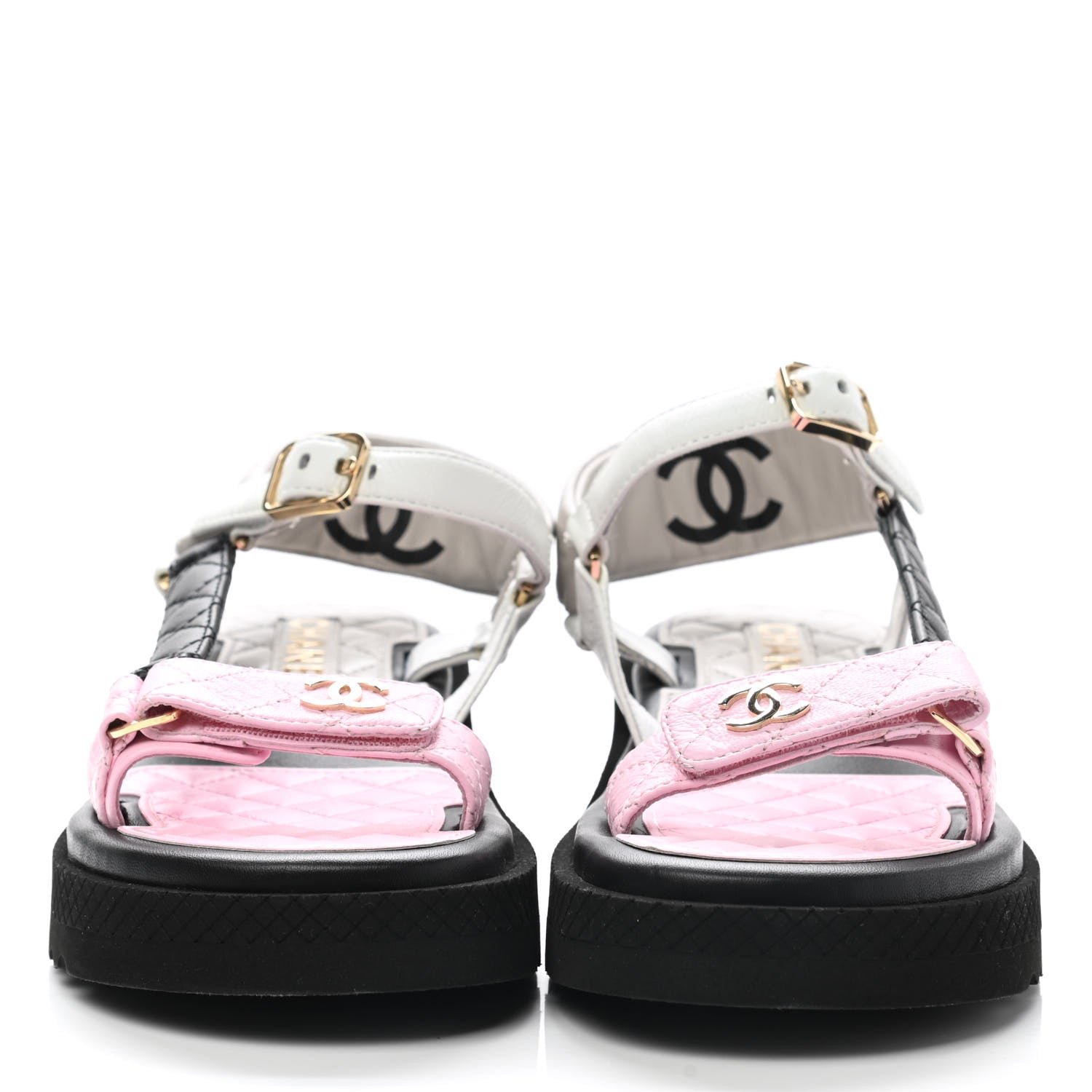 Chanel Lambskin Quilted CC Logo Platform Sandals 37.5 Black White Pink 2 of 11