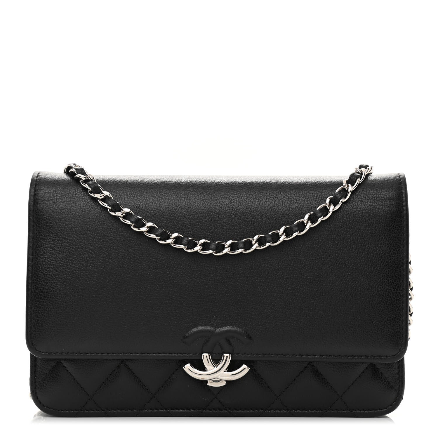 Chanel Grained Calfskin Quilted CC Box Wallet On Chain WOC Black 1 of 12