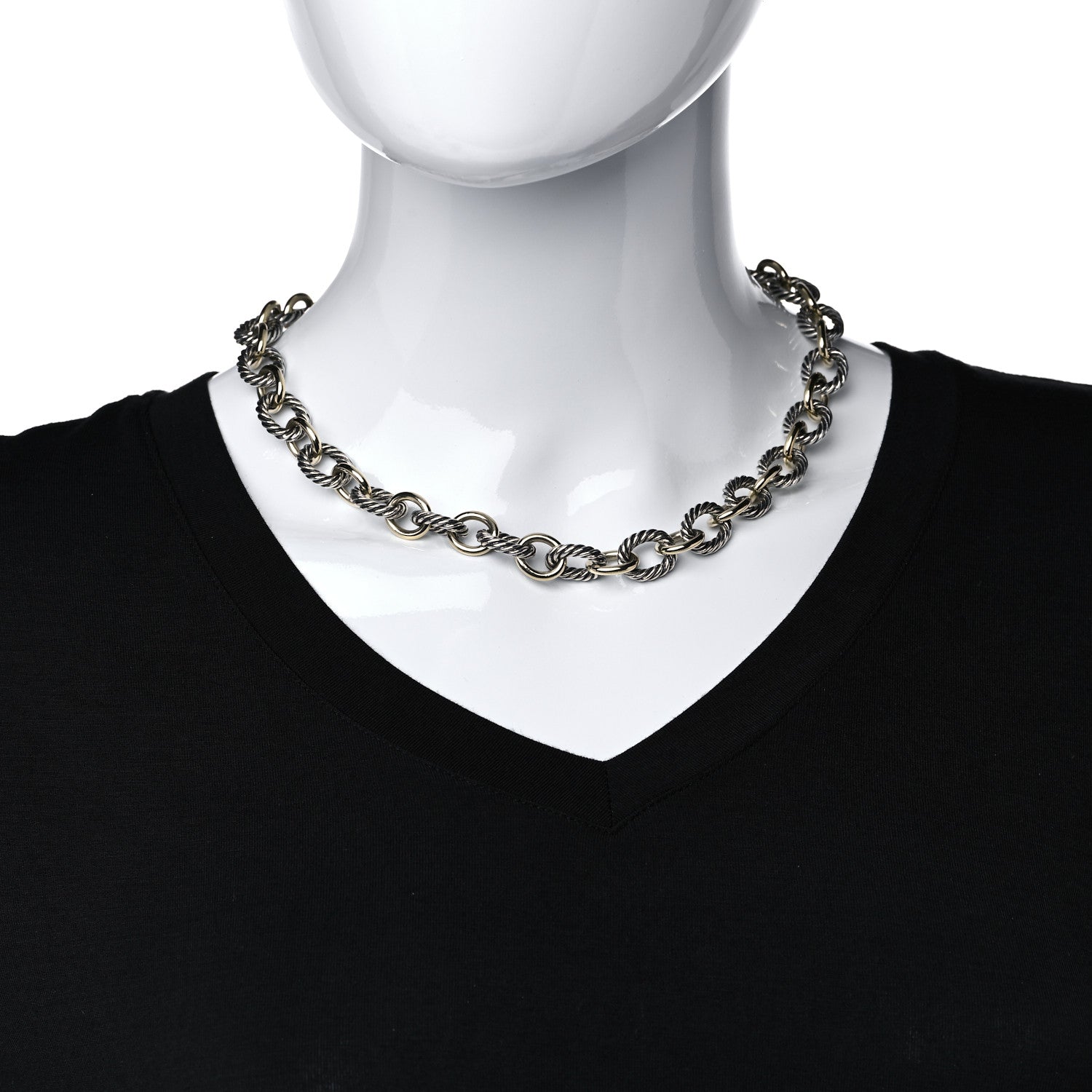 David Yurman Sterling Silver 18K Yellow Gold 12mm Large Oval Link Necklace 2 of 5