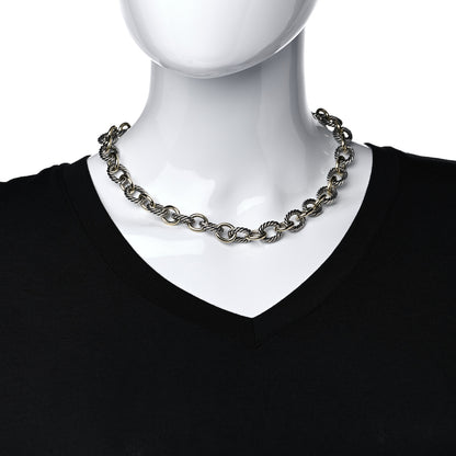 David Yurman Sterling Silver 18K Yellow Gold 12mm Large Oval Link Necklace 2 of 5