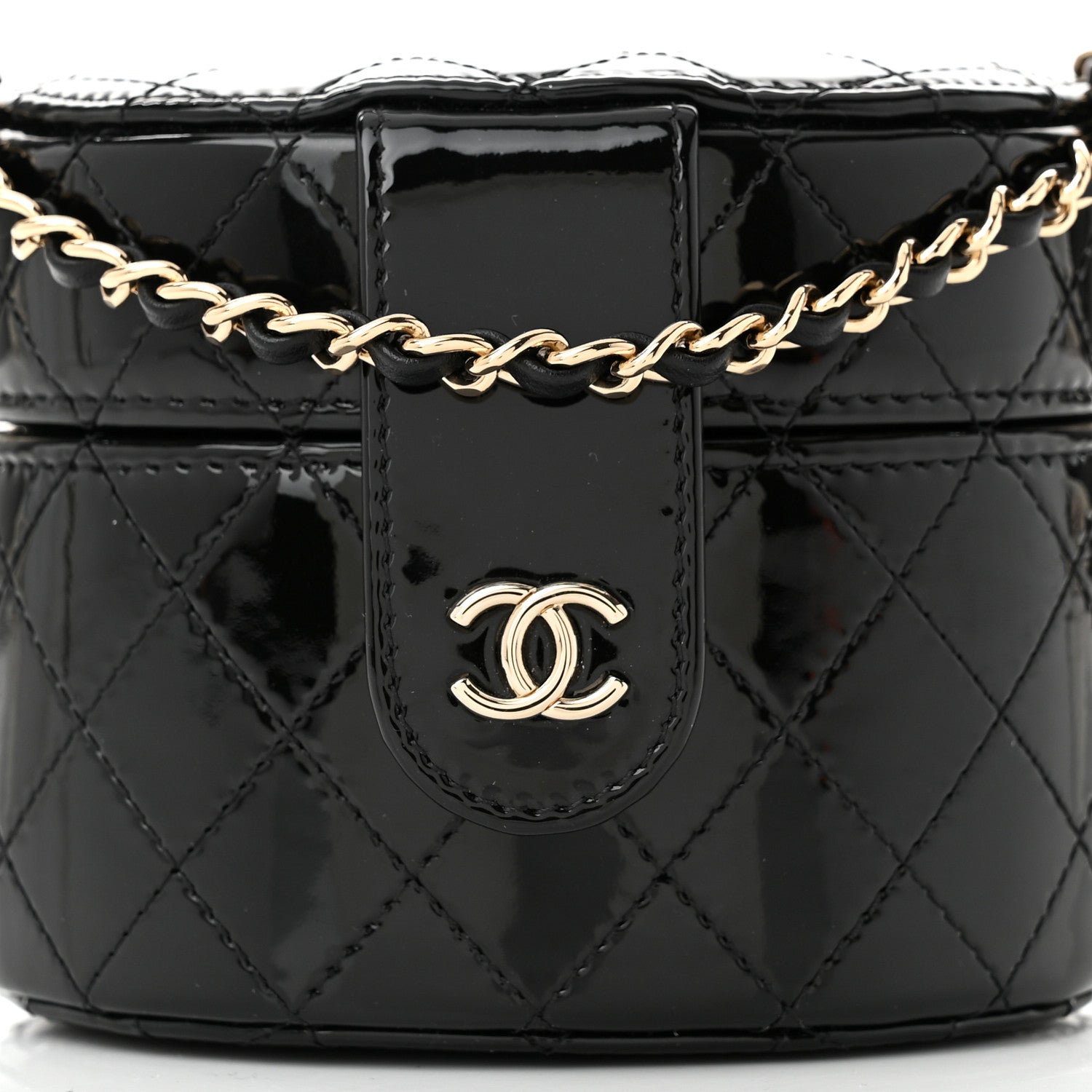 Chanel Patent Quilted Round Small Vanity With Chain Black 8 of 10