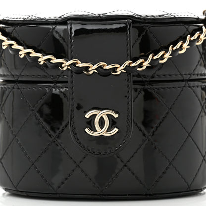 Chanel Patent Quilted Round Small Vanity With Chain Black 8 of 10