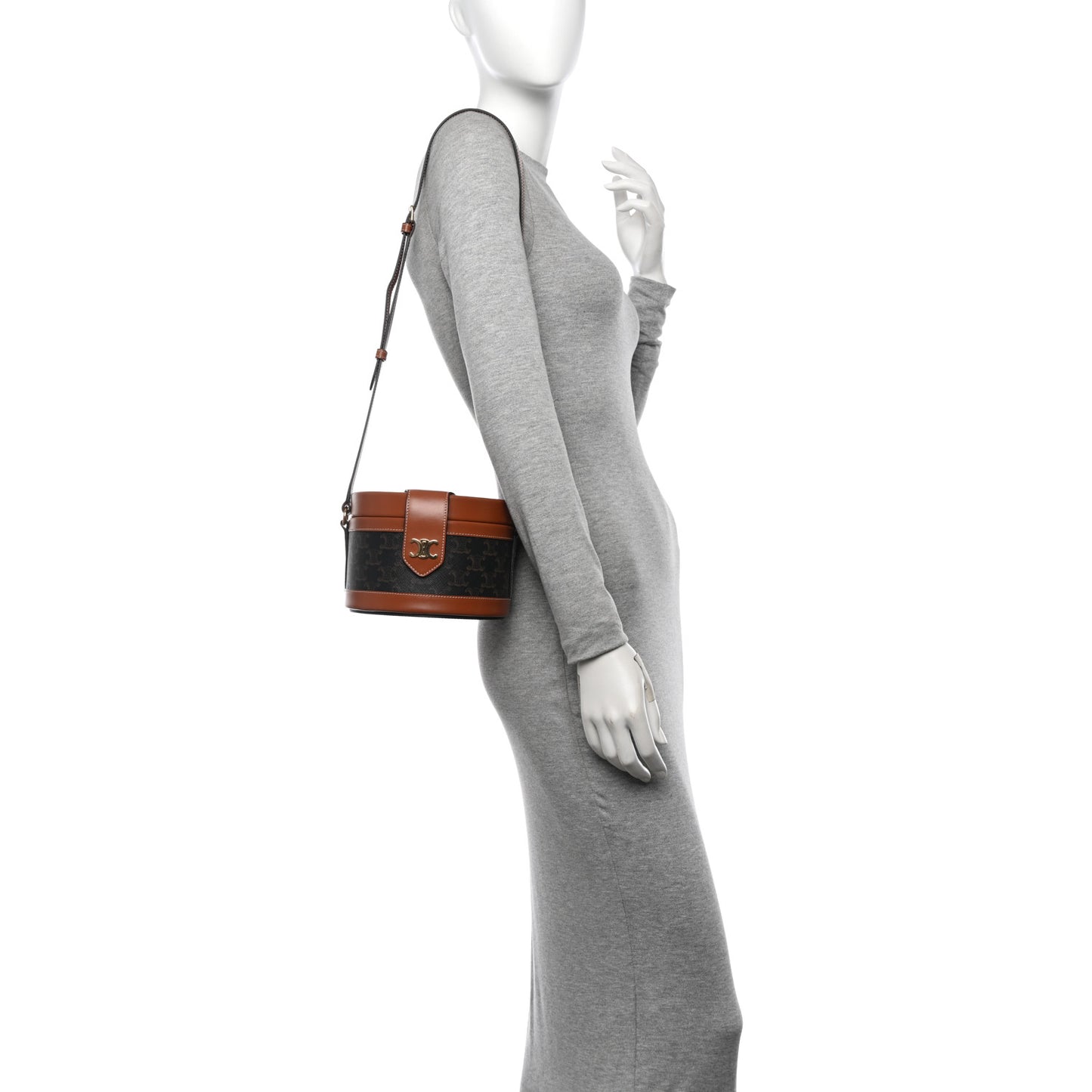 Calfskin Triomphe Canvas Medium Tambour Bag Tan