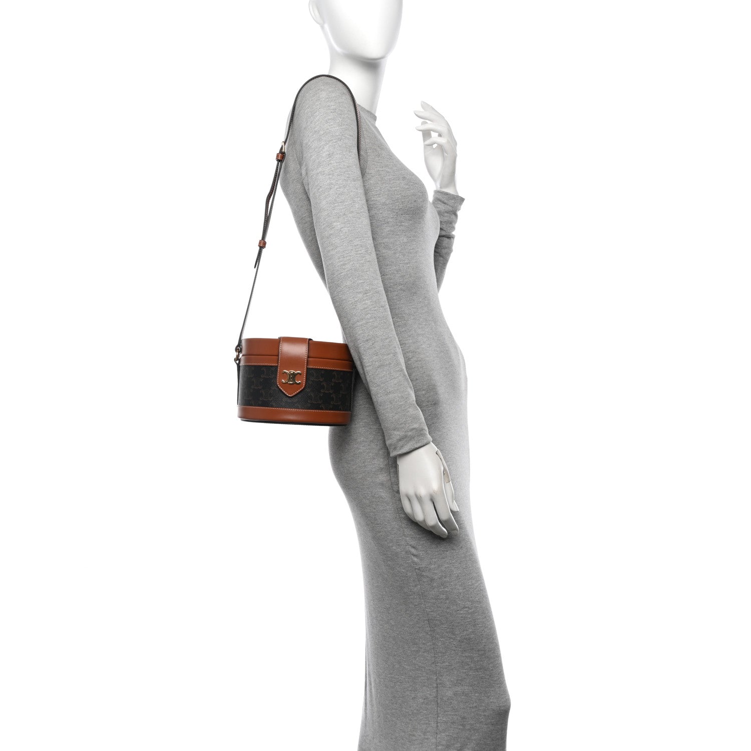 Celine Calfskin Triomphe Canvas Medium Tambour Bag Tan 2 of 12
