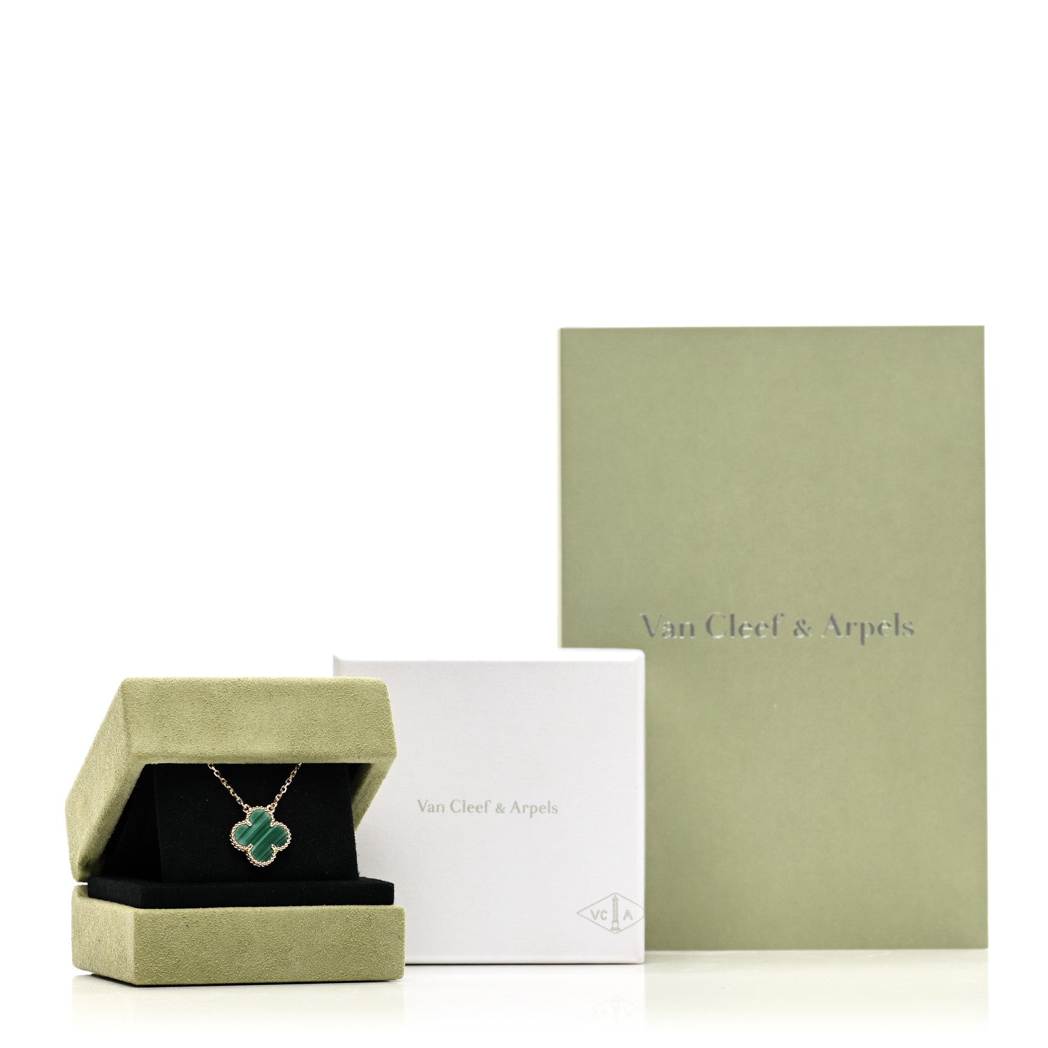 Van Cleef & Arpels 18K Yellow Gold Malachite Vintage Alhambra Pendant Necklace 5 of 5