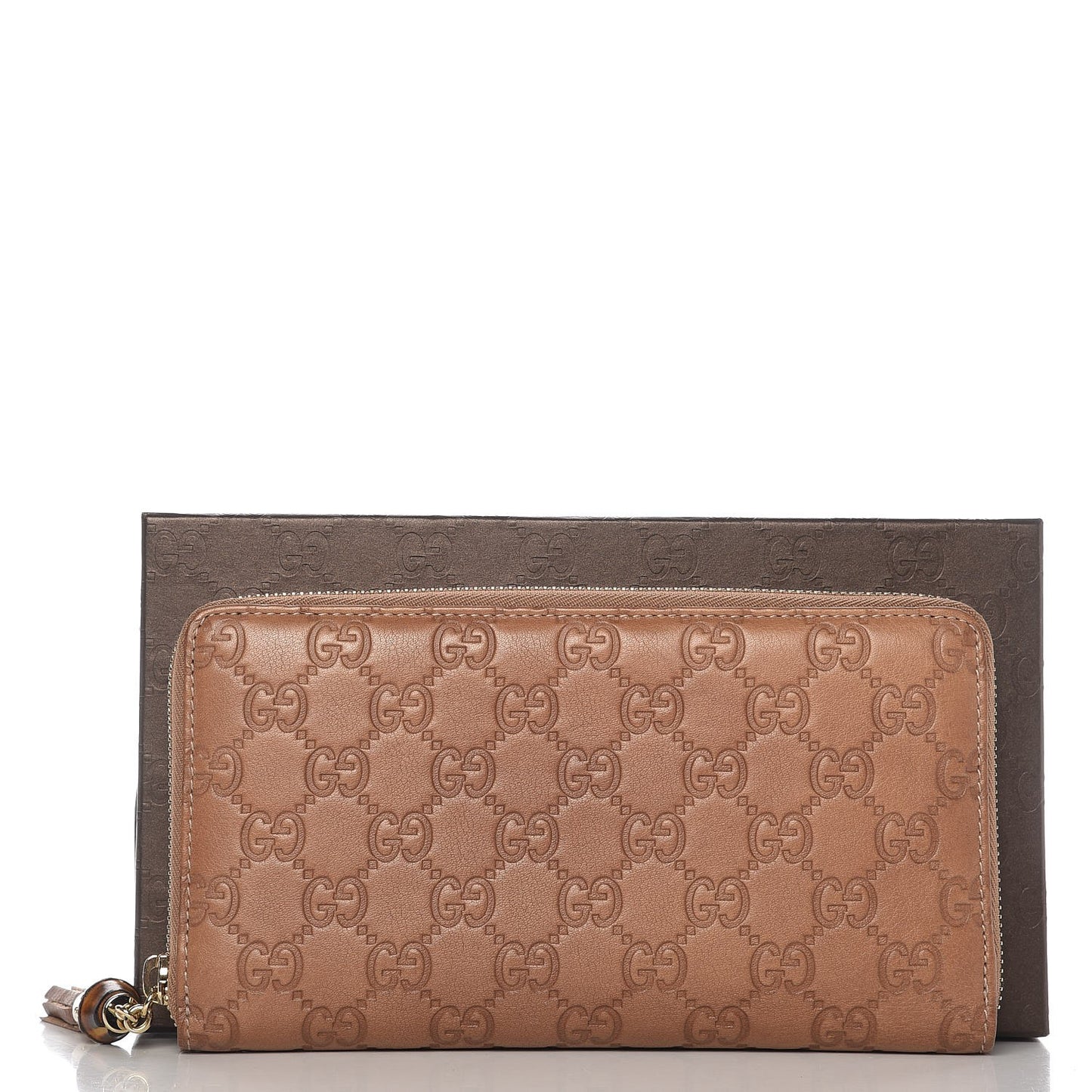 Guccissima Bamboo Tassel Zip Around Wallet Natural Brown