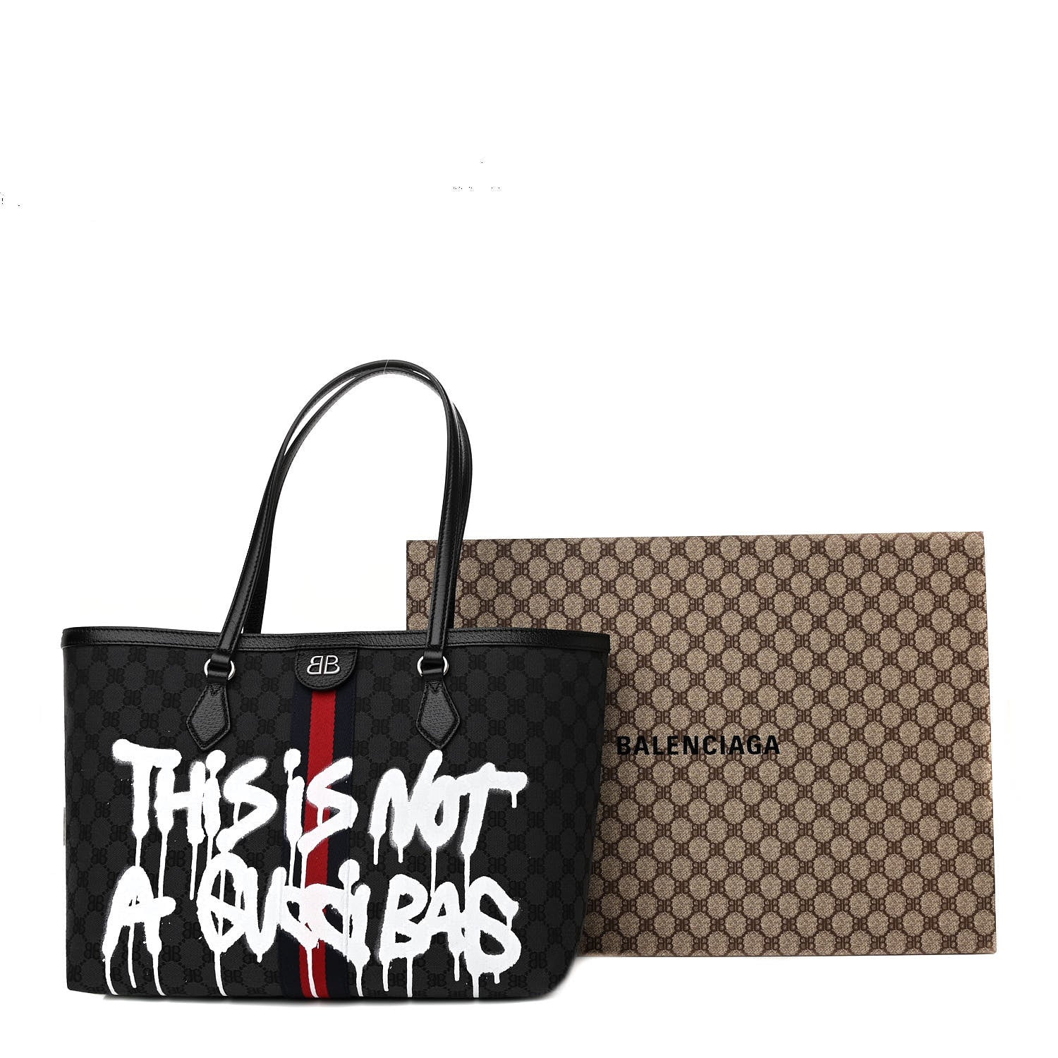 Gucci X BALENCIAGA BB Monogram Web Graffiti Medium Ophidia Shopping Tote Black 11 of 11