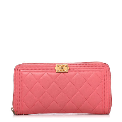 Chanel Caviar Quilted Large Boy Zip Around Wallet Coral 1 of 4