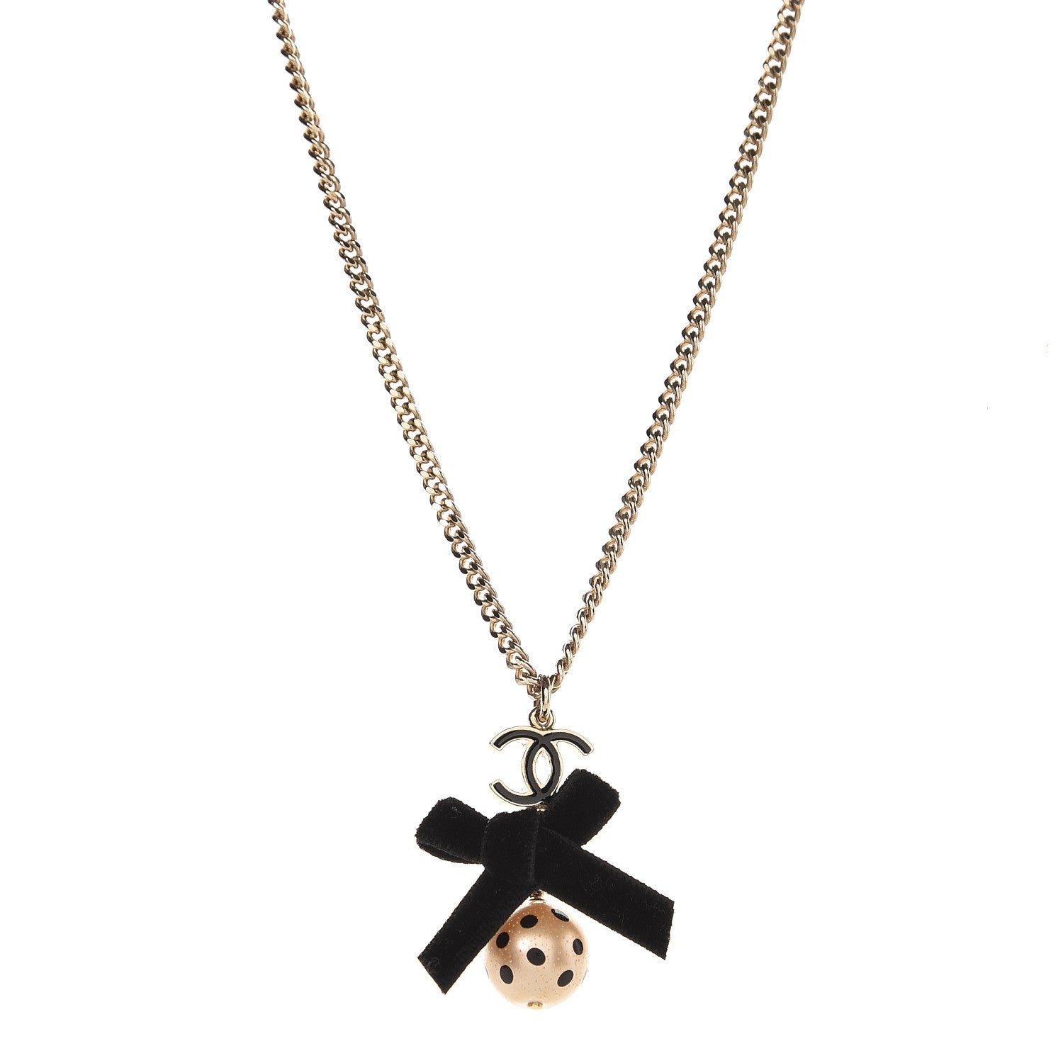 Chanel Enamel CC Bow Necklace Gold Black 1 of 5