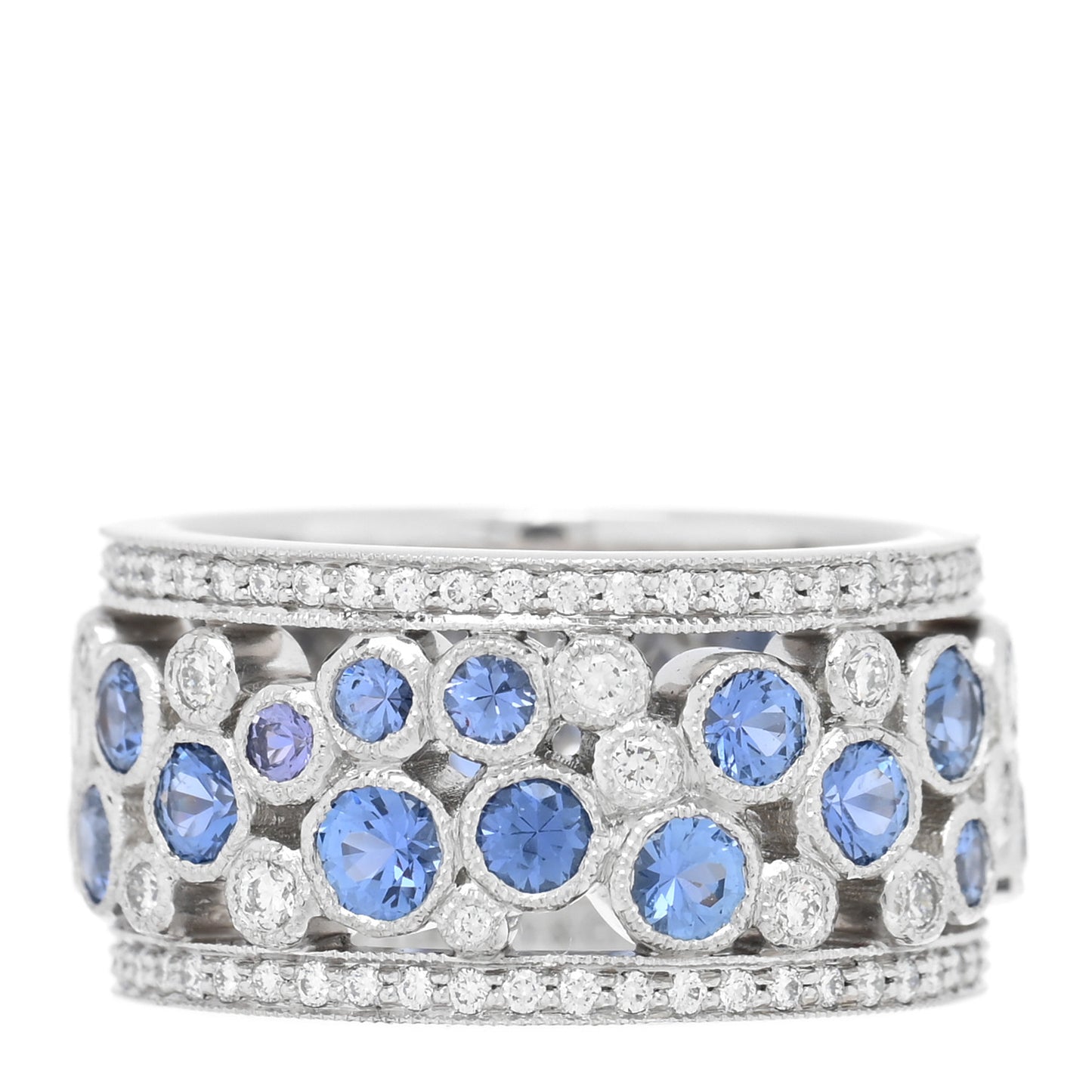 Platinum Diamond Blue Sapphire Cobblestone Band Ring 49 4.75