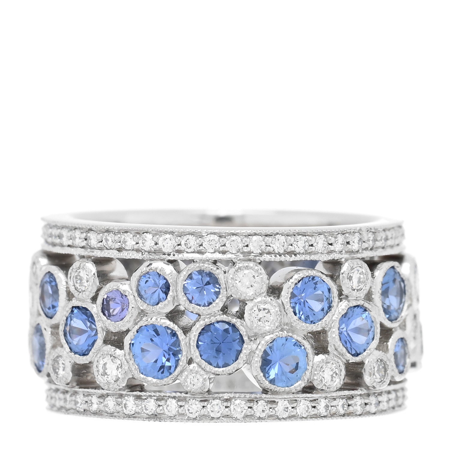 Tiffany Platinum Diamond Blue Sapphire Cobblestone Band Ring 49 4.75 1 of 4