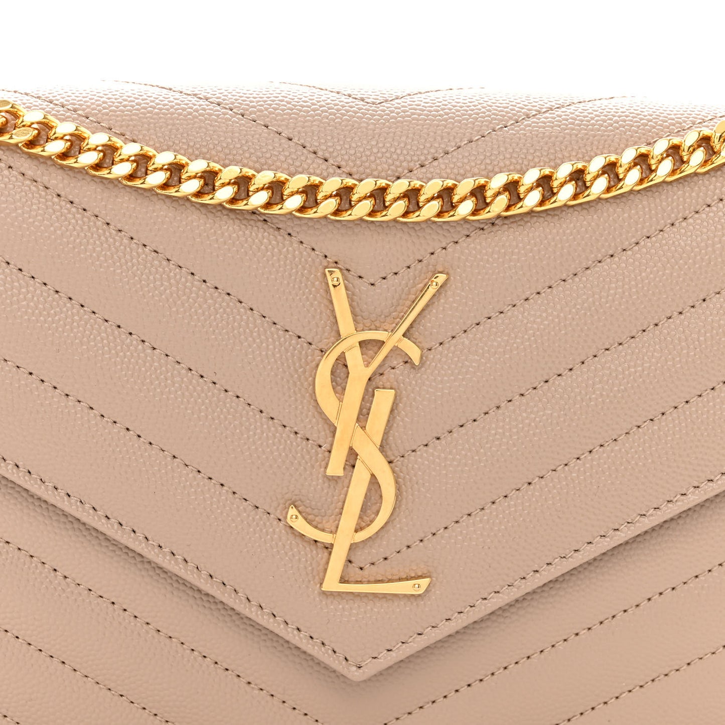 Grain De Poudre Matelasse Chevron Monogram Chain Wallet Nude Powder