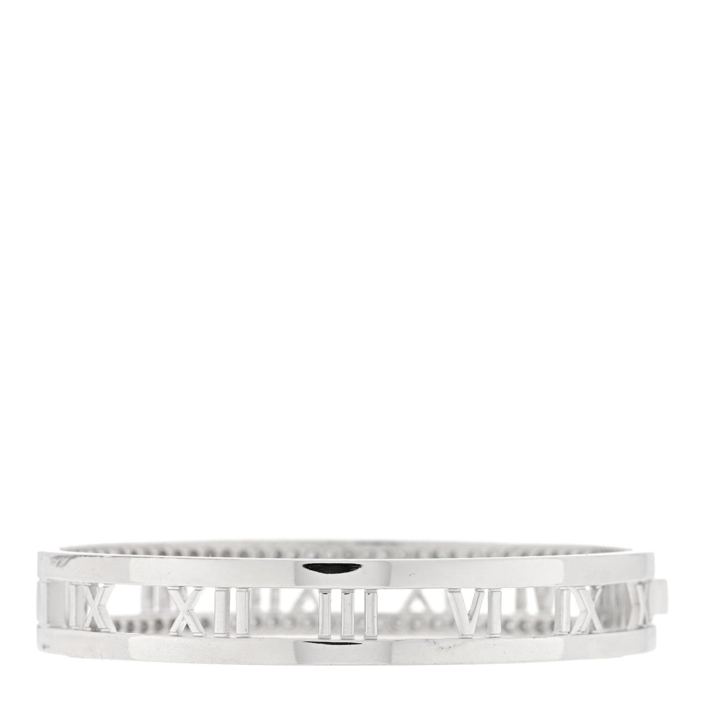18K White Gold Diamond Atlas Open Hinged Bangle Bracelet
