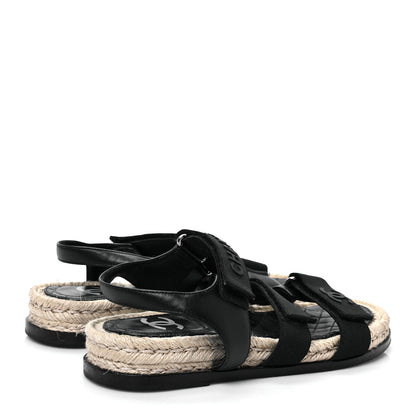 Chanel Stretch Fabric Lambskin CC Flat Sandals 38 Black 4 of 8