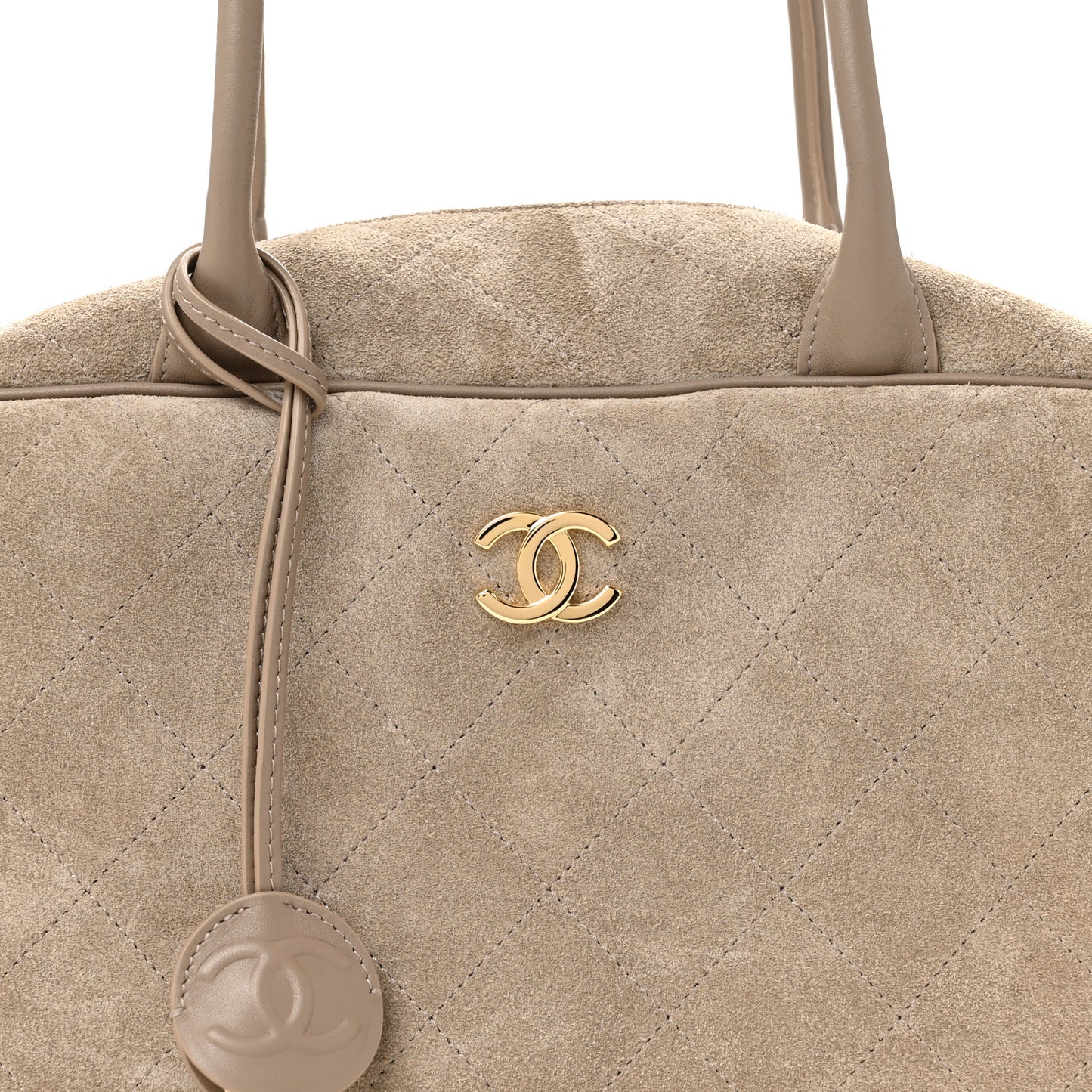 Suede Calfskin Large Perfect Bowling Bag Grey