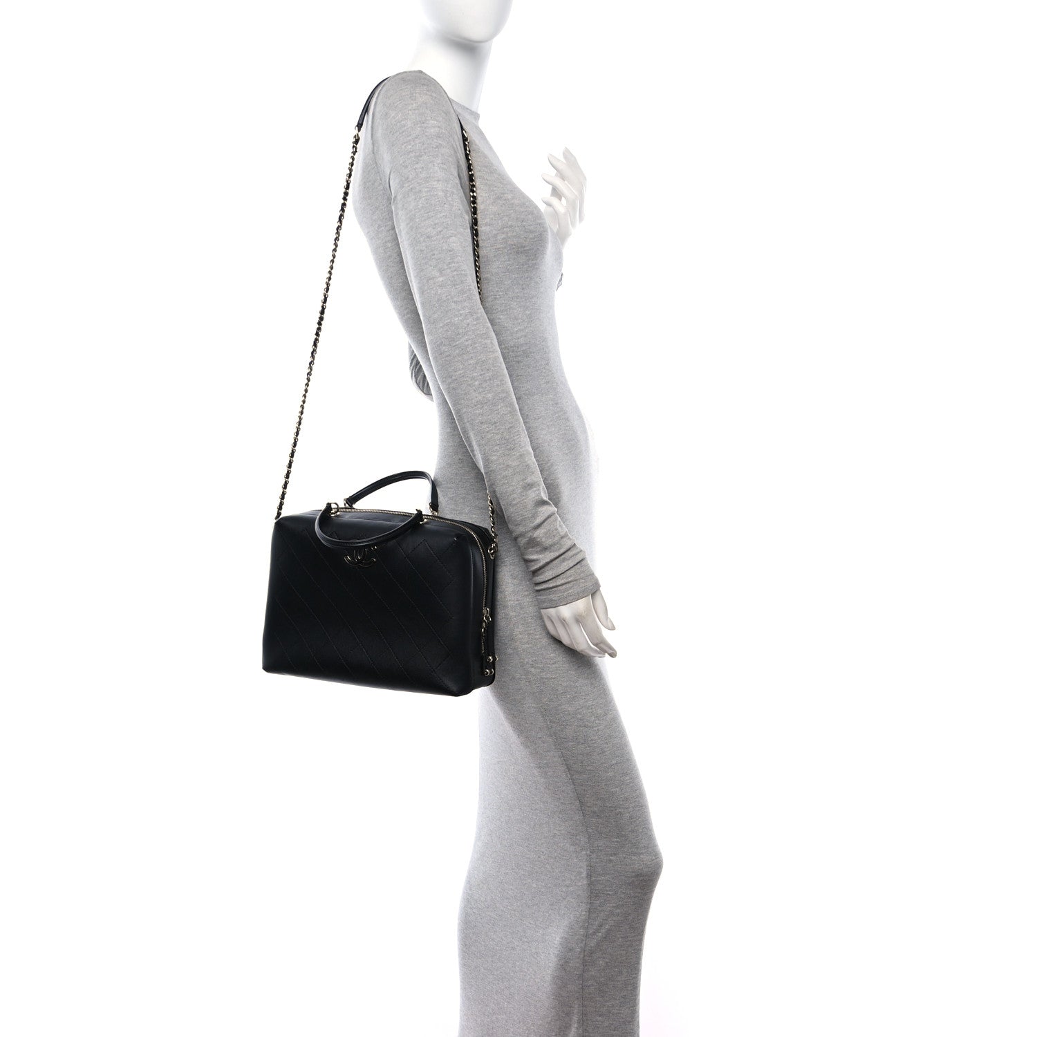 Chanel Calfskin Stitched Sleek Box Top Handle Vanity Bag Black 3 of 12