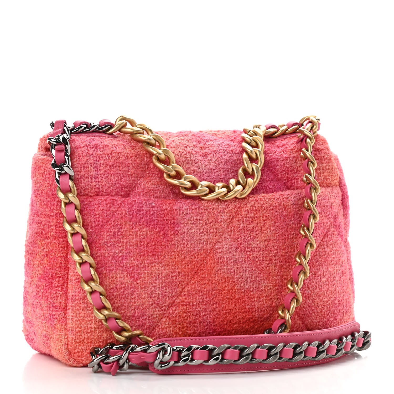 Chanel Tweed Quilted Medium Chanel 19 Flap Coral Pink 3 of 9