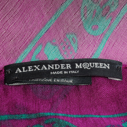 Alexander McQueen Silk Chiffon Skull Scarf Purple Green 5 of 5