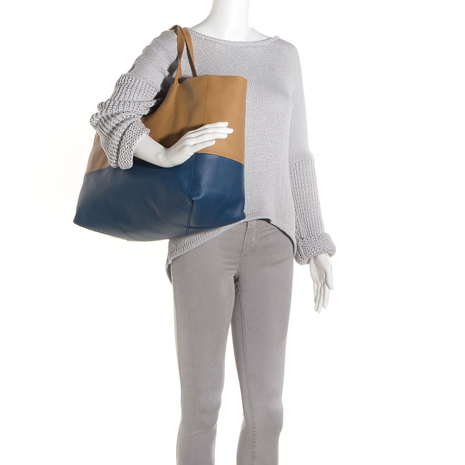 Celine Lambskin Horizontal Bi-Cabas Blue Camel 2 of 9