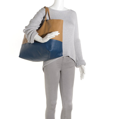 Celine Lambskin Horizontal Bi-Cabas Blue Camel 2 of 9
