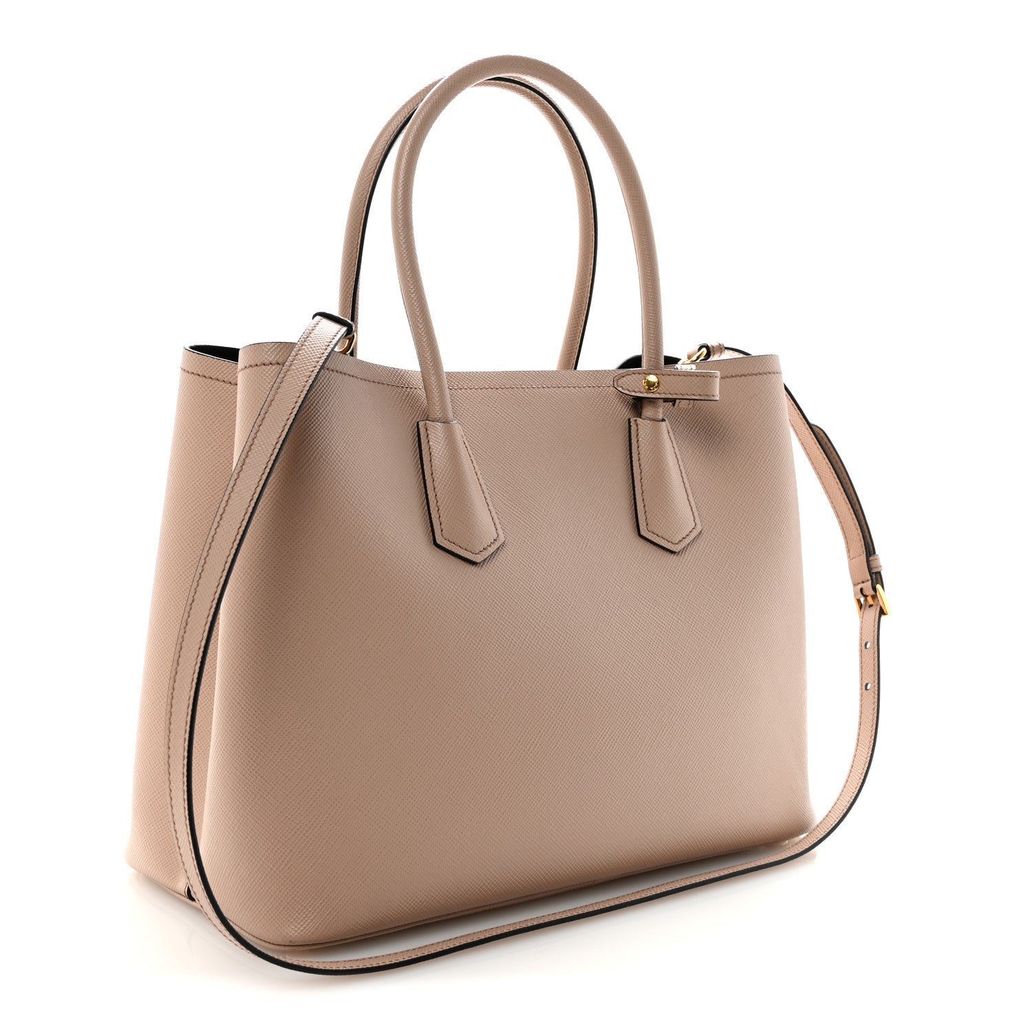Prada Saffiano Cuir Large Double Bag Cammeo Black 3 of 9