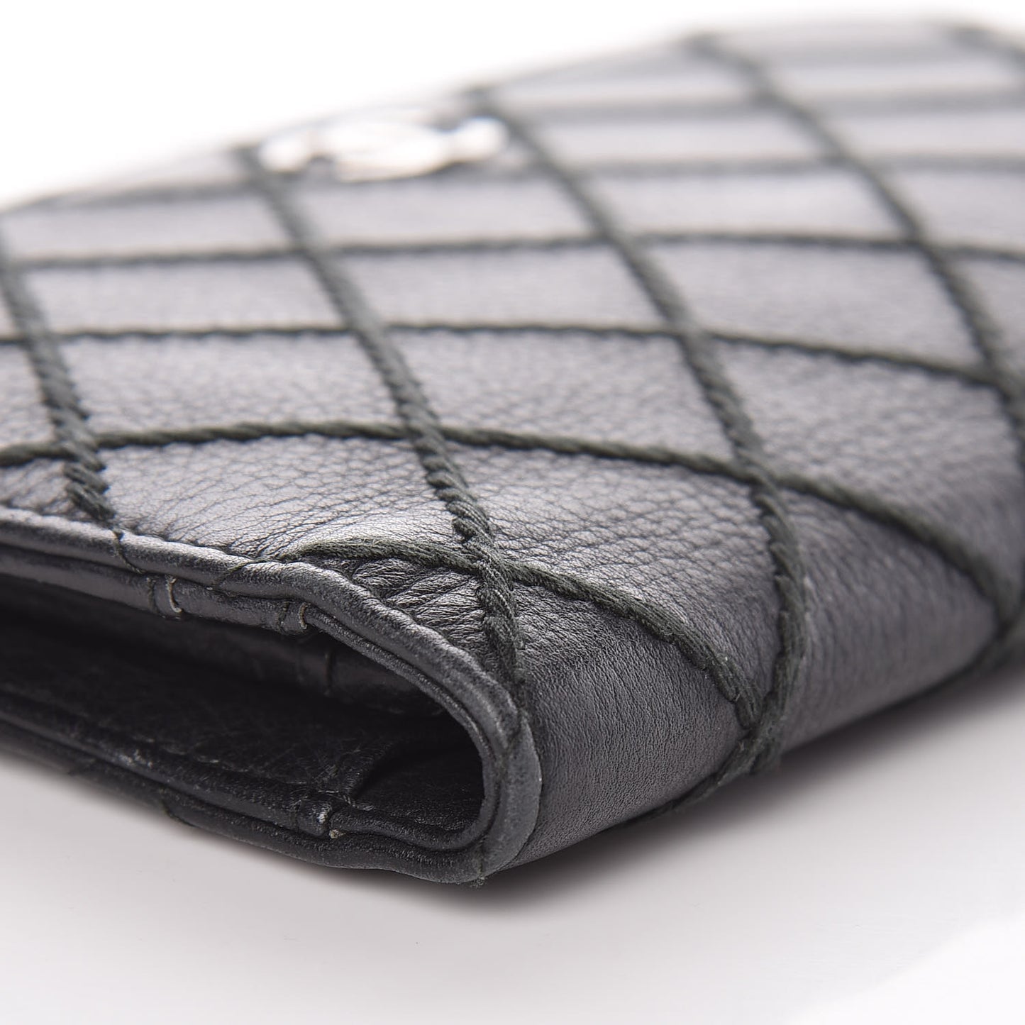 Calfskin Diamond Stitched Yen Wallet Black