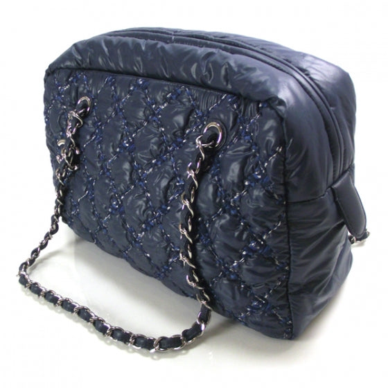 Nylon Quilted Tweed on Stitch Zip Tote Blue