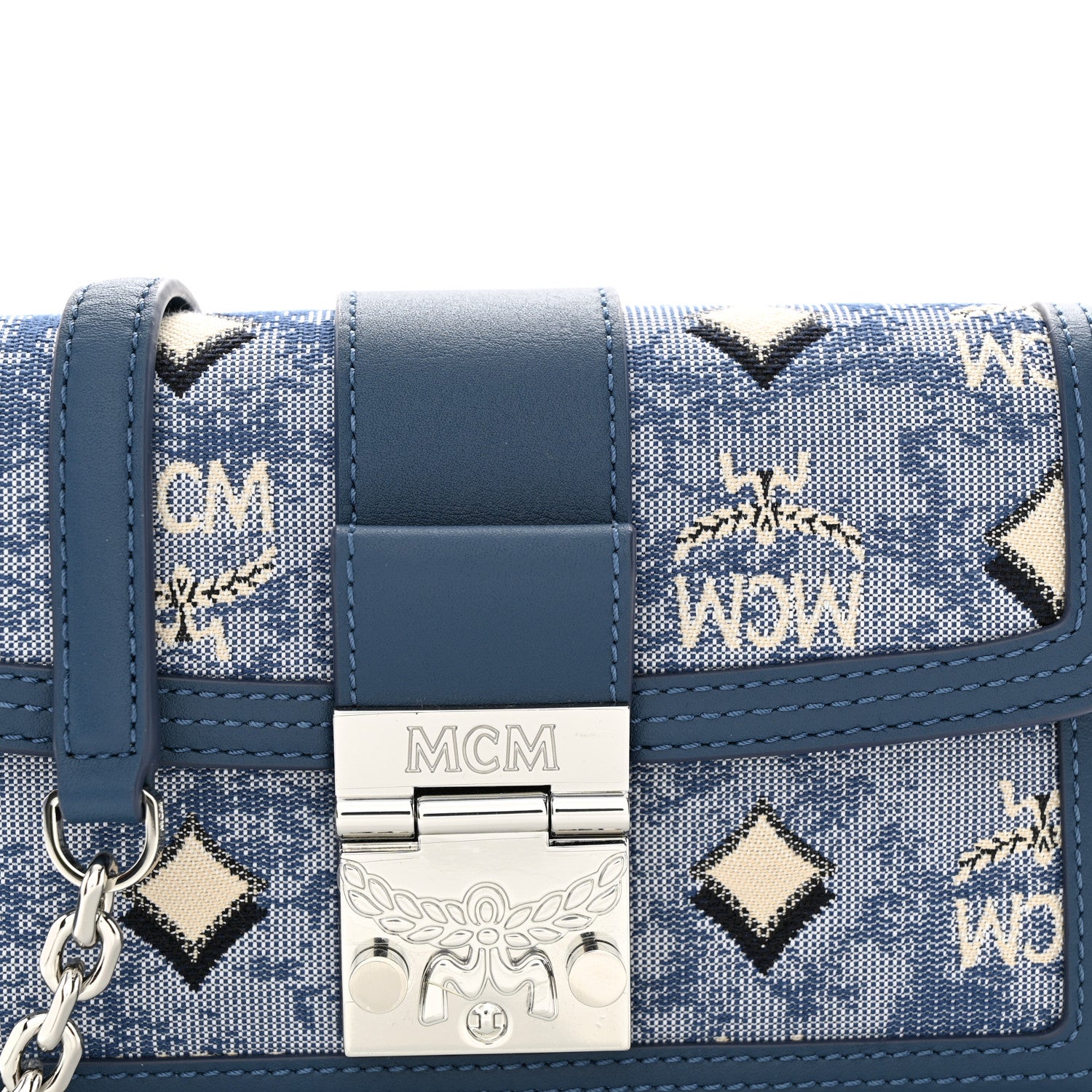 MCM Vintage Jacquard Monogram Mini Tracy Crossbody Blue 7 of 9