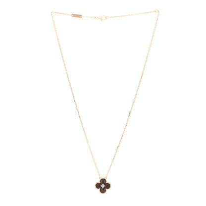 Van Cleef & Arpels 18K Rose Gold Diamond Silver Obsidian Vintage Alhambra Pendant Necklace 3 of 5