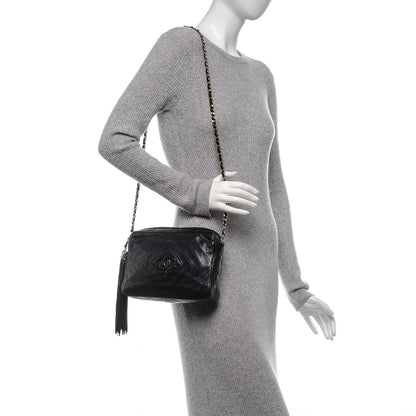 Chanel Lambskin Chevron Tassel Camera Case Black 2 of 9
