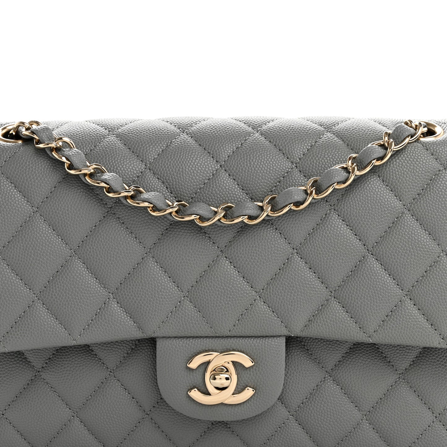 Caviar Quilted Medium Double Flap Grey
