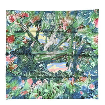 Hermes Silk Twill La Vallee De Cristal Scarf 90 Vert Vif Rose Bleu 1 of 3