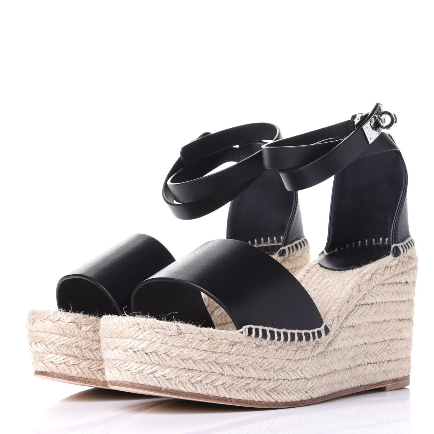 Hermes Calfskin Tipoli Espadrille Wedges 39 Black 3 of 10