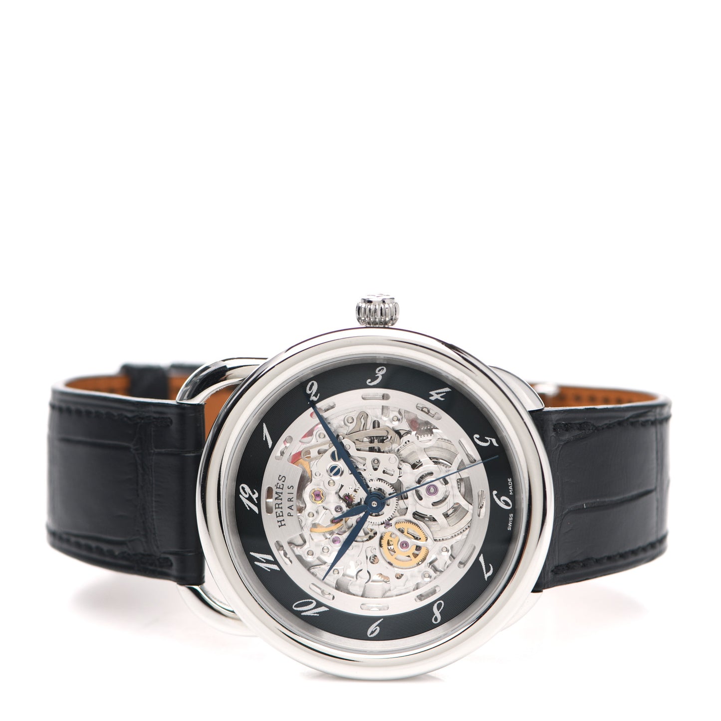 Stainless Steel Alligator 41mm Arceau Squelette Automatic Watch Noir