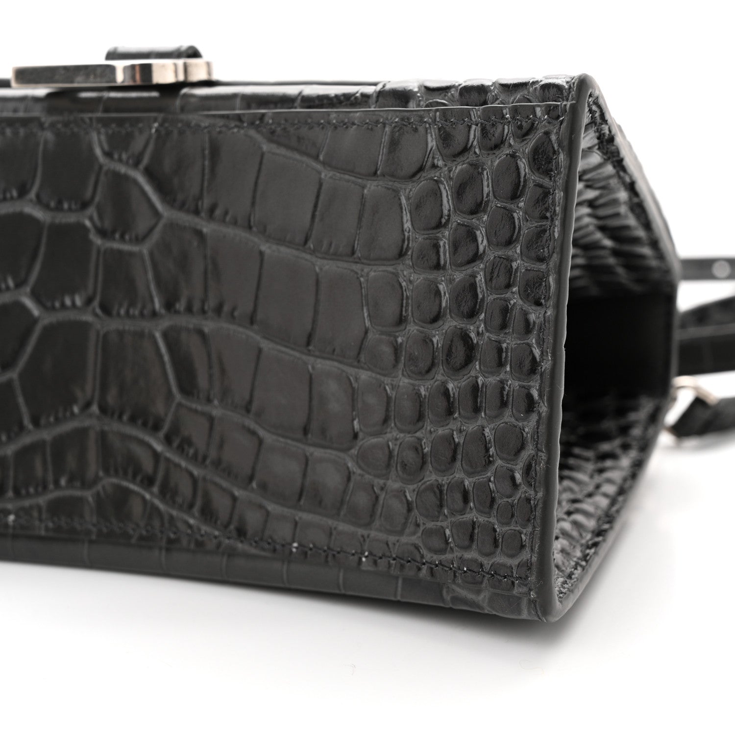 Balenciaga Shiny Calfskin Crocodile Embossed Small Hourglass Top Handle Bag Dark Grey 12 of 13