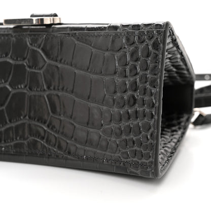 Balenciaga Shiny Calfskin Crocodile Embossed Small Hourglass Top Handle Bag Dark Grey 12 of 13