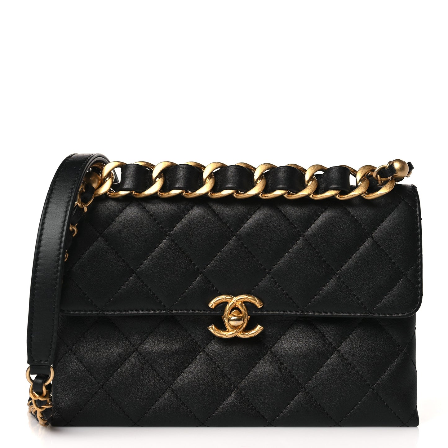 Lambskin Quilted Small Chain Flap Black