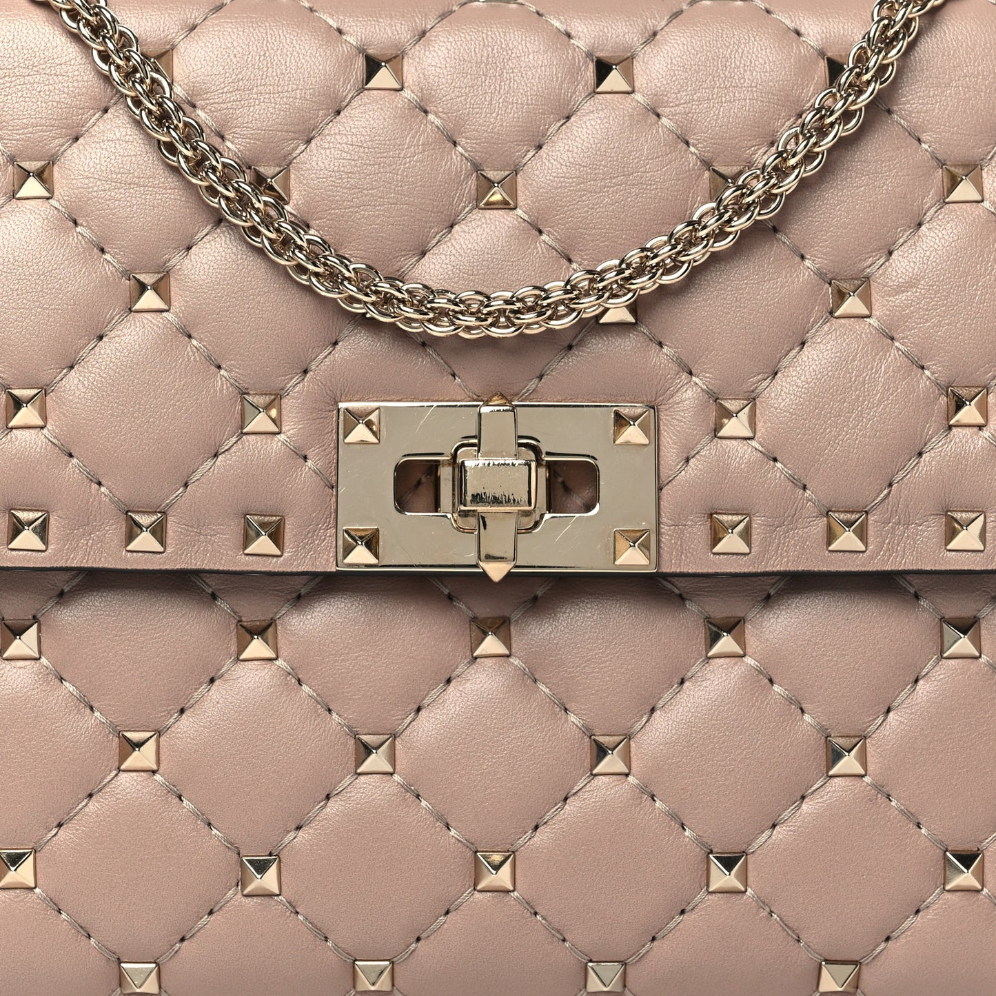 Lambskin Medium Rockstud Spike Shoulder Bag Poudre