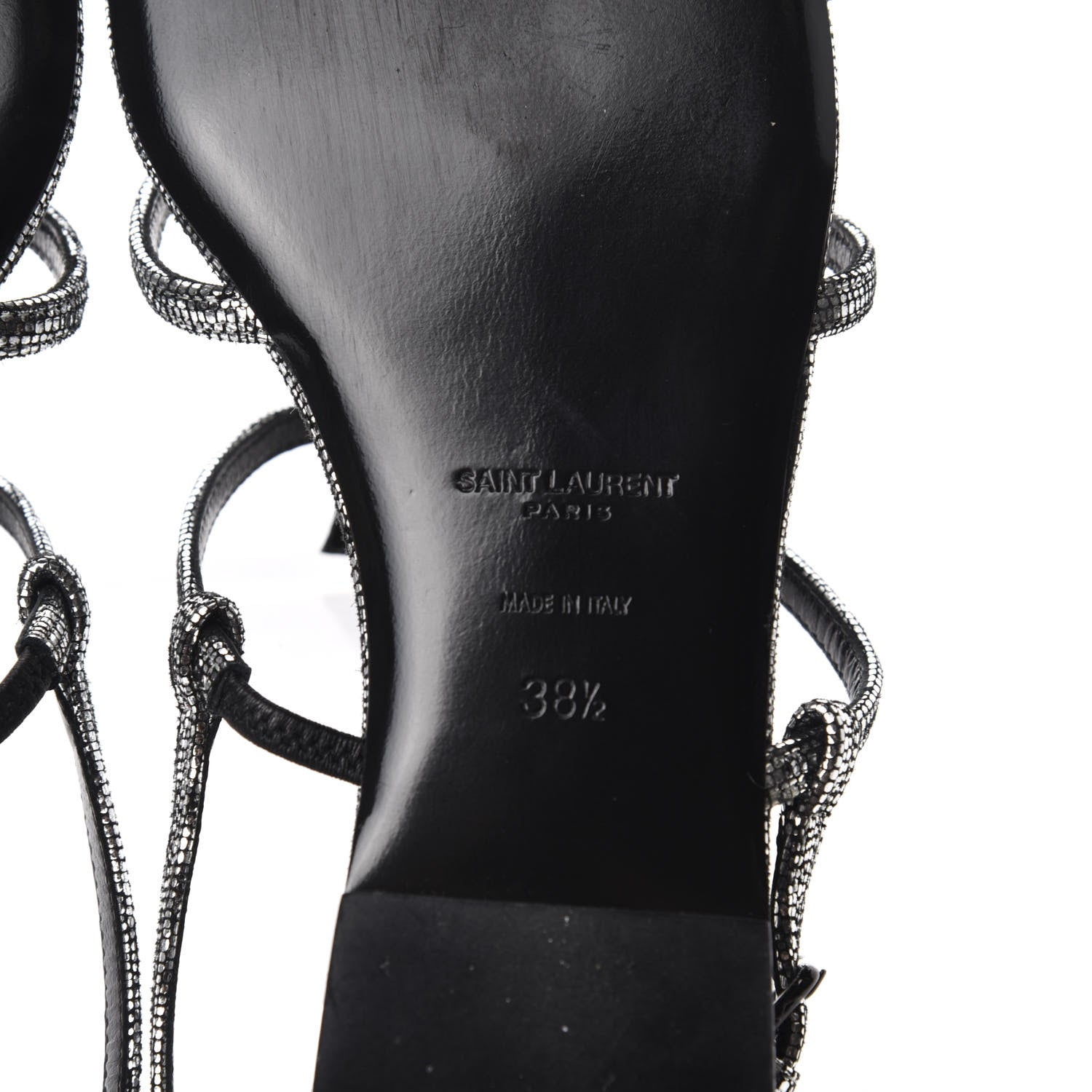 Saint Laurent Calfskin Cassandra Monogram Sandals 38.5 Argento 8 of 9