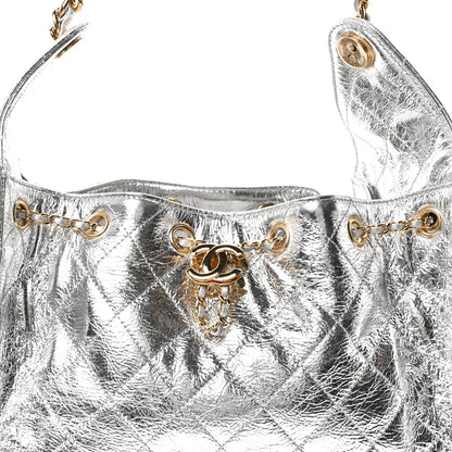 Chanel Metallic Aged Calfskin Quilted Small Chanel 25 Handbag Silver 8 of 12