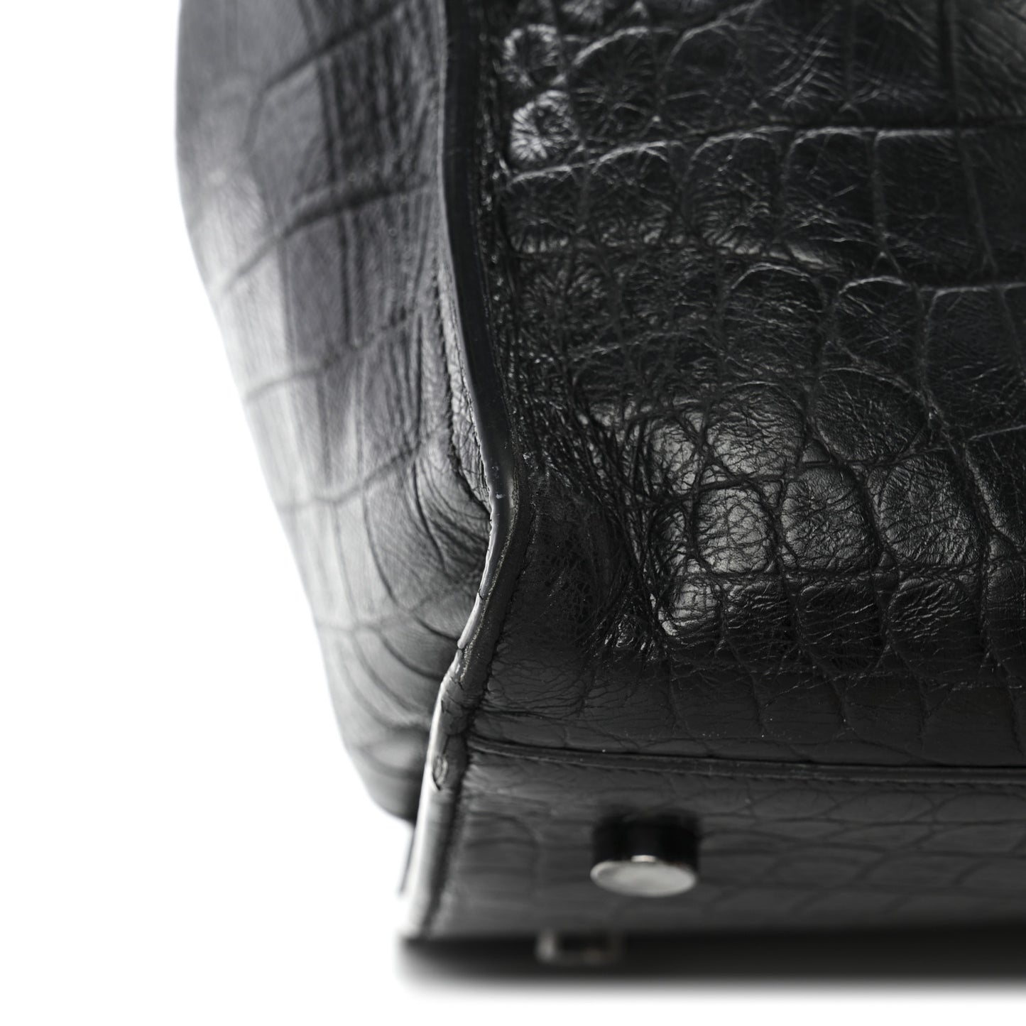 Calfskin Crocodile Embossed Small Monogram Cabas Black