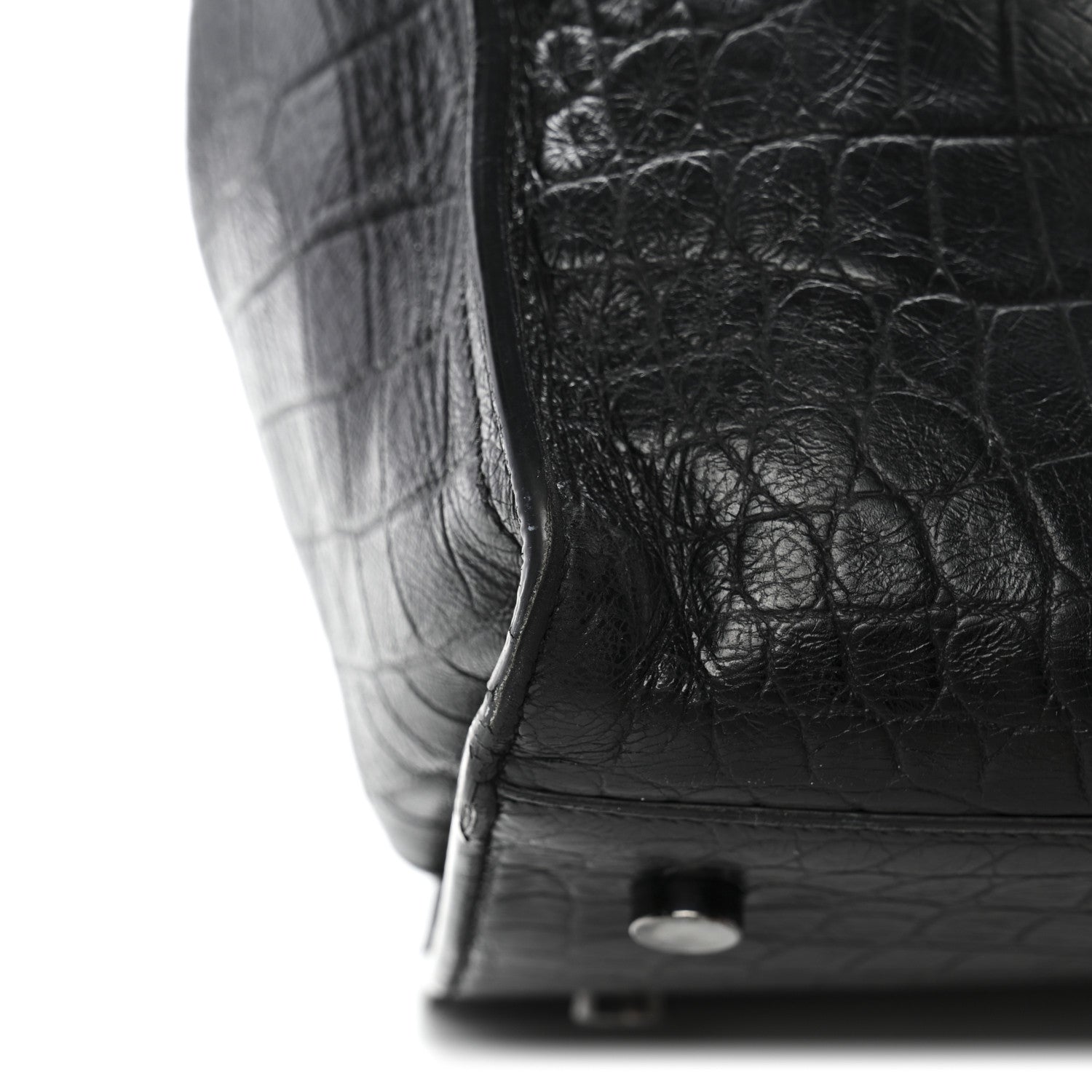Saint Laurent Calfskin Crocodile Embossed Small Monogram Cabas Black 20 of 21