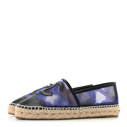 Chanel Mesh Lambskin Check Print CC Espadrilles 38 Blue Black White 3 of 11