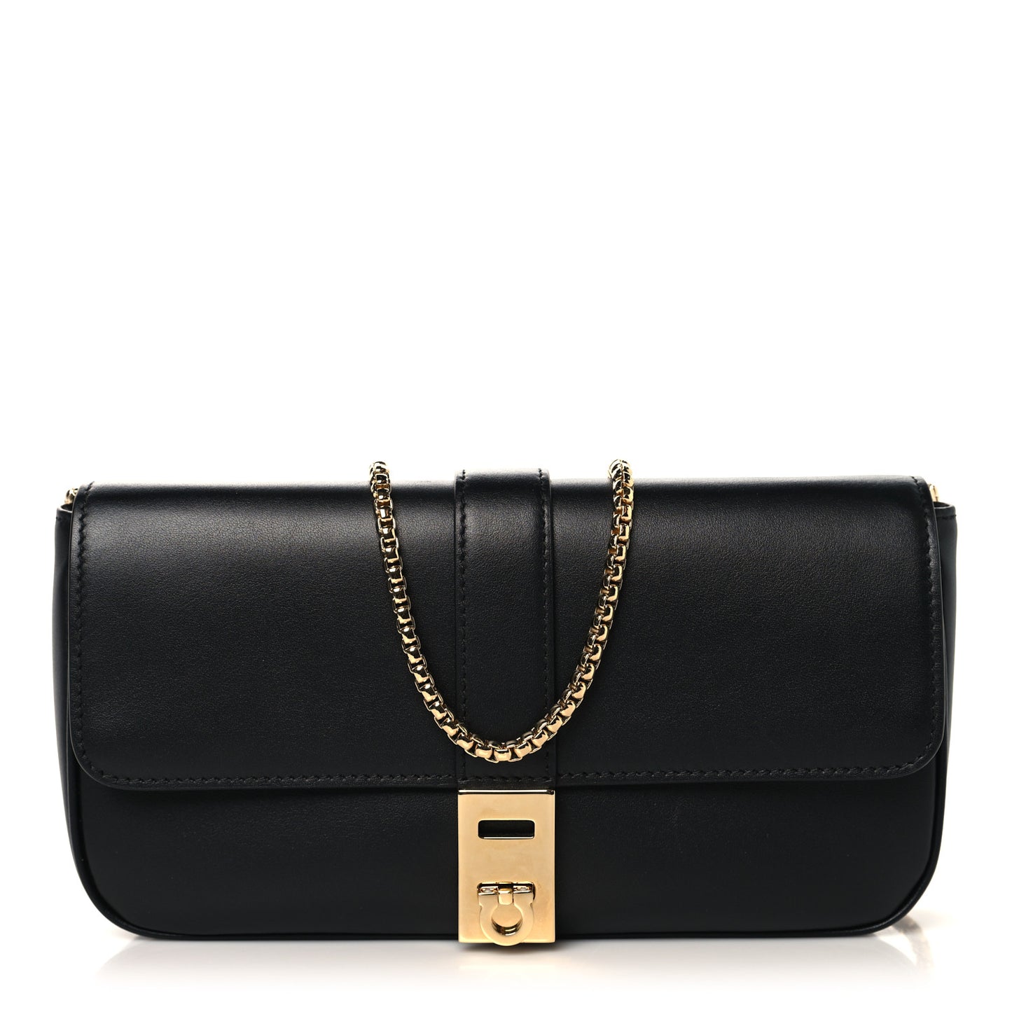 Calfskin Archive Gancini Flap Crossbody Black